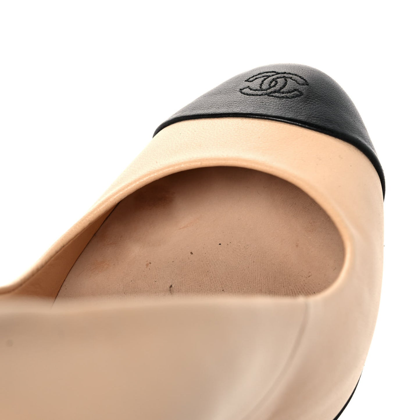 Lambskin CC Cap Toe Pumps 37.5 Beige Black
