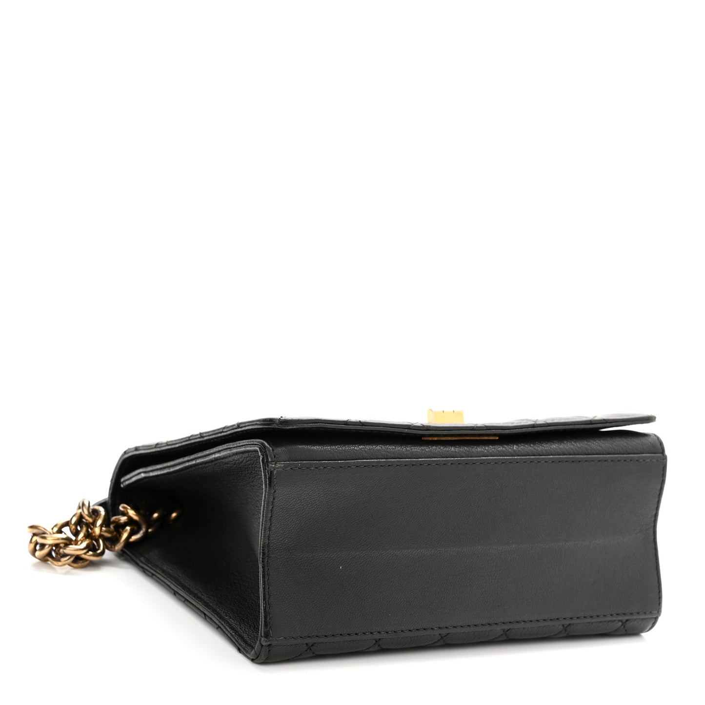 Goatskin Quilted Large Rita Top Handle Flap Black