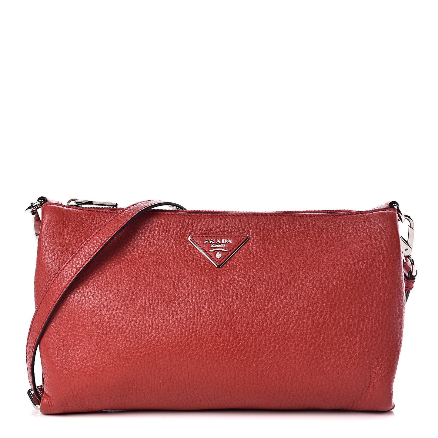 Vitello Daino Zippered Shoulder Bag Rosso
