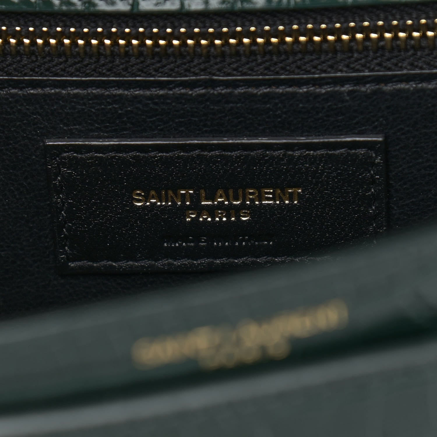 Saint Laurent Calfskin Crocodile Embossed Monogram Cassandra Clasp Bag Dark Mint 6 of 8