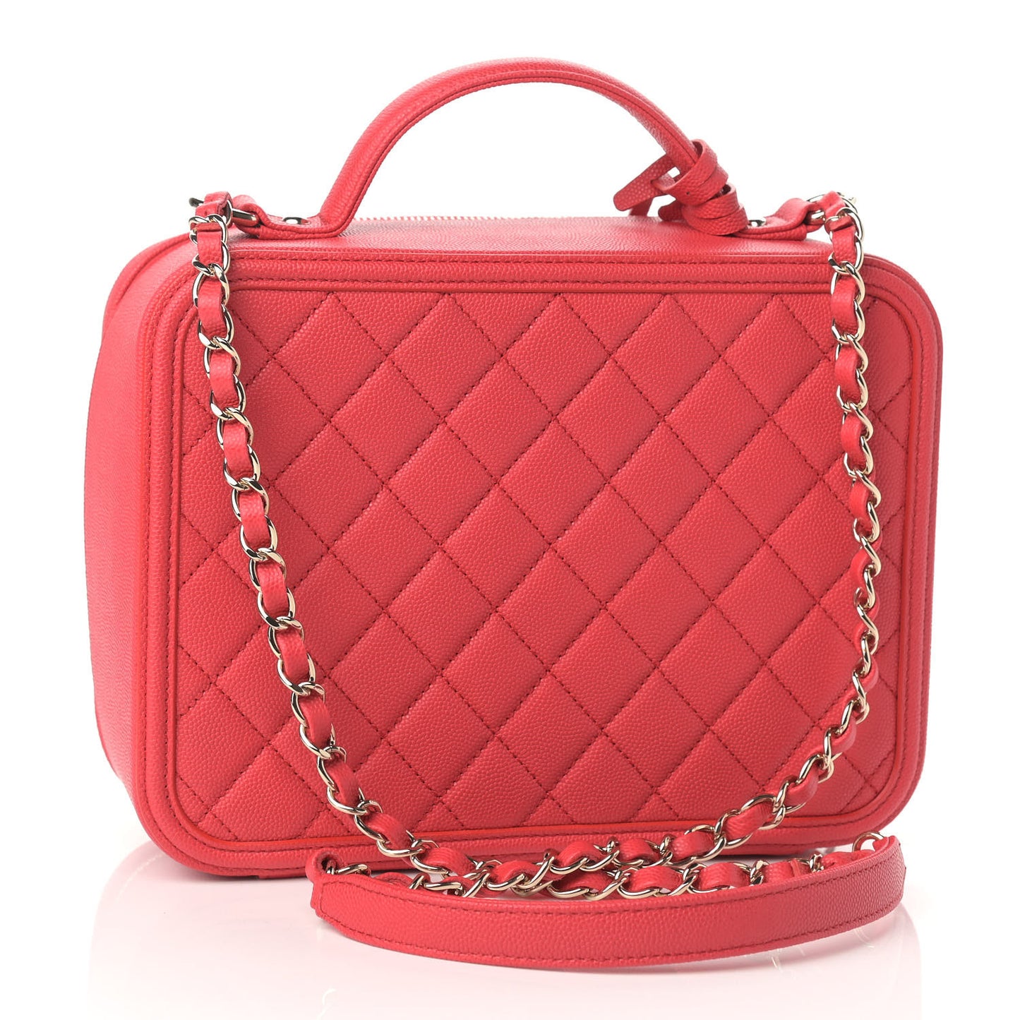 Caviar Quilted Large CC Filigree Vanity Case Red