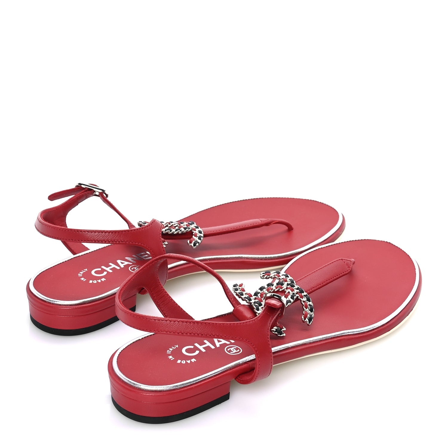 Chanel Lambskin CC Chain Thong Sandal 38 Red 3 of 7