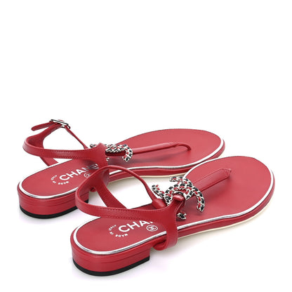 Chanel Lambskin CC Chain Thong Sandal 38 Red 3 of 7