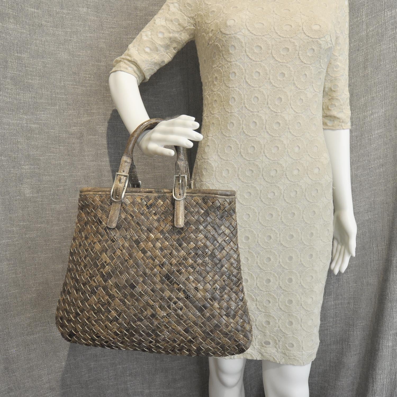 Bottega Veneta Woven Lizard Tote 2 of 9