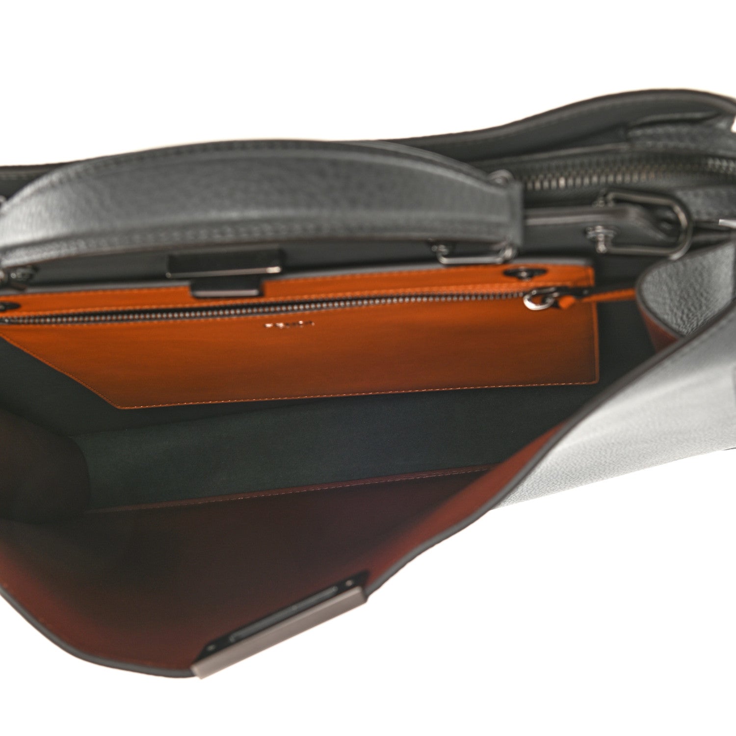 Fendi Cuoio Romano Vitello Cover Glazed Fabric Bi-Color FF 1974 Medium Peekaboo I SEE U Satchel Asfalto Praline Tobacco Moro 5 of 8