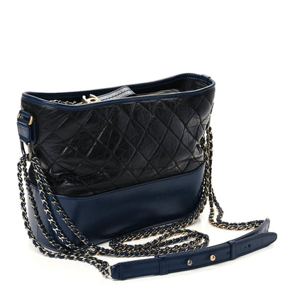 Chanel Aged Calfskin Quilted Medium Gabrielle Hobo Navy Black 2 of 12