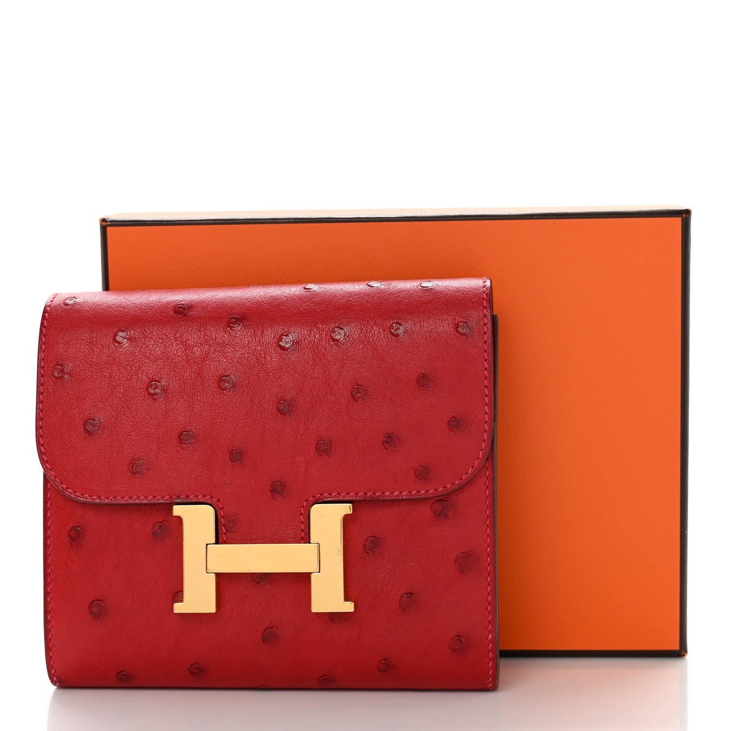 Hermes Ostrich Constance Short Wallet Rouge Vif 6 of 6