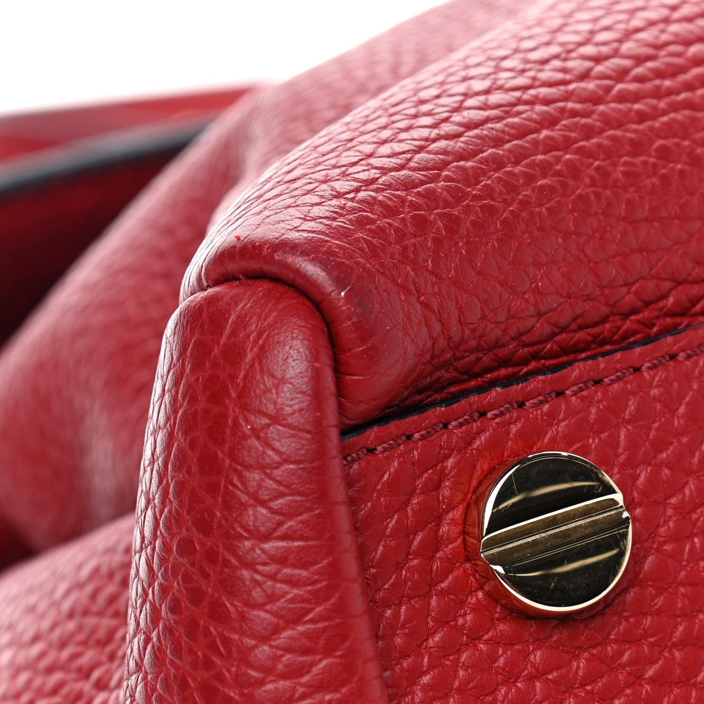 Pebbled Calfskin Rockstud Twiny Top Handle Bag Red