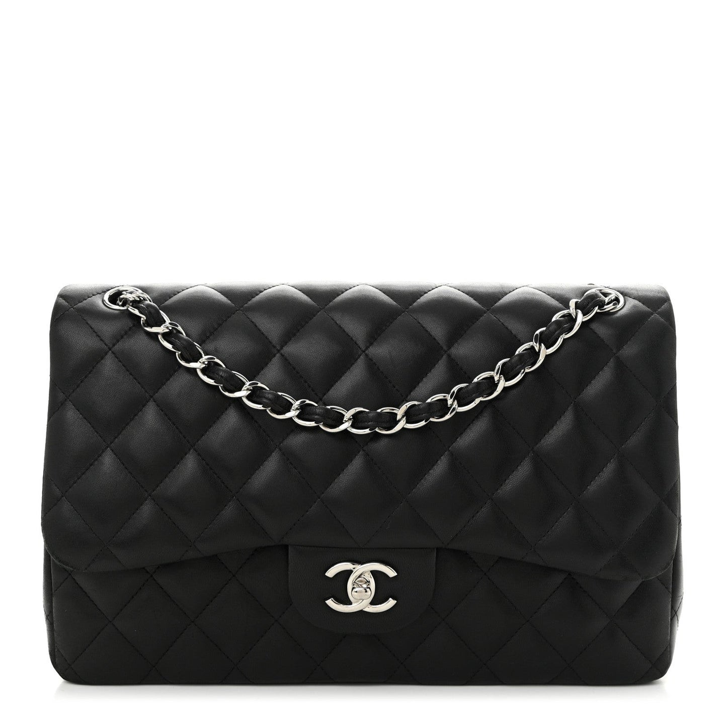 Lambskin Quilted Jumbo Double Flap Black