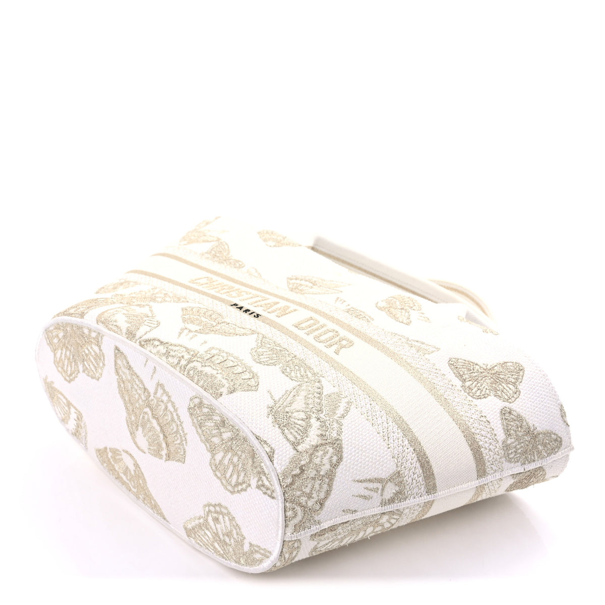 Canvas Embroidered Butterfly Brocart Hat Basket Bag White Gold