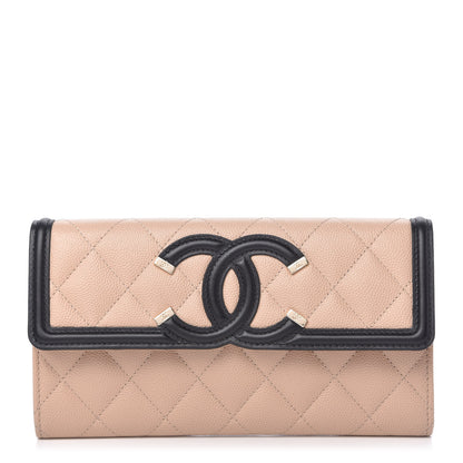 Chanel Caviar Quilted Filigree Flap Wallet Beige Black 1 of 12