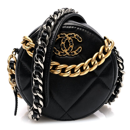 Chanel Lambskin Quilted 19 Round Clutch With Chain Black 1 of 7