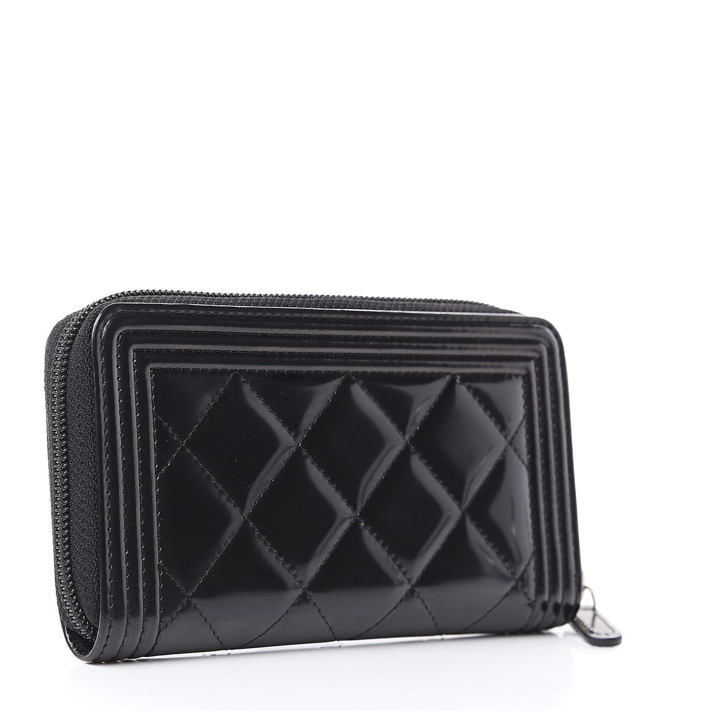 Glazed Calfskin Quilted Small Boy Zip Around Wallet Black