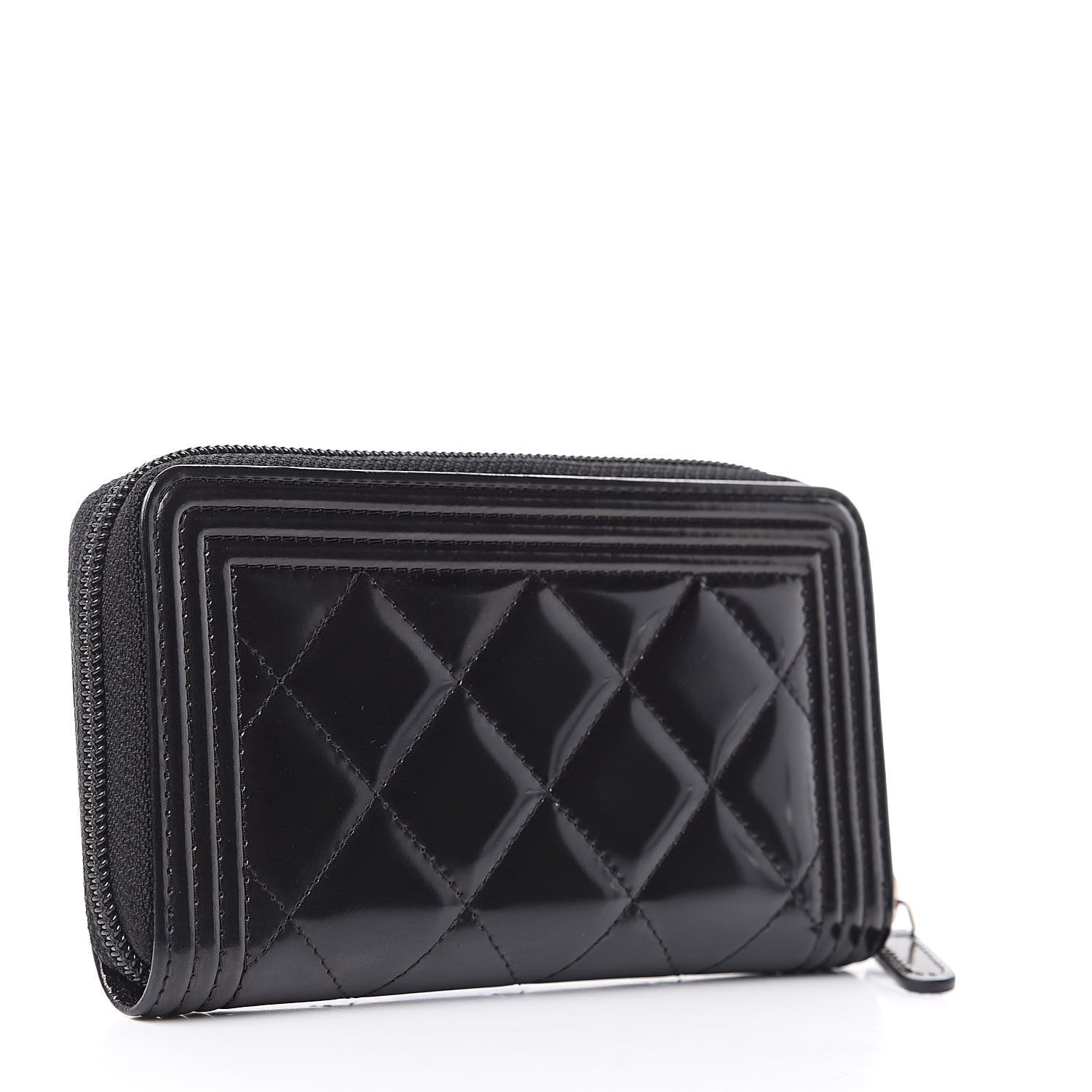 Chanel Glazed Calfskin Quilted Small Boy Zip Around Wallet Black 3 of 9