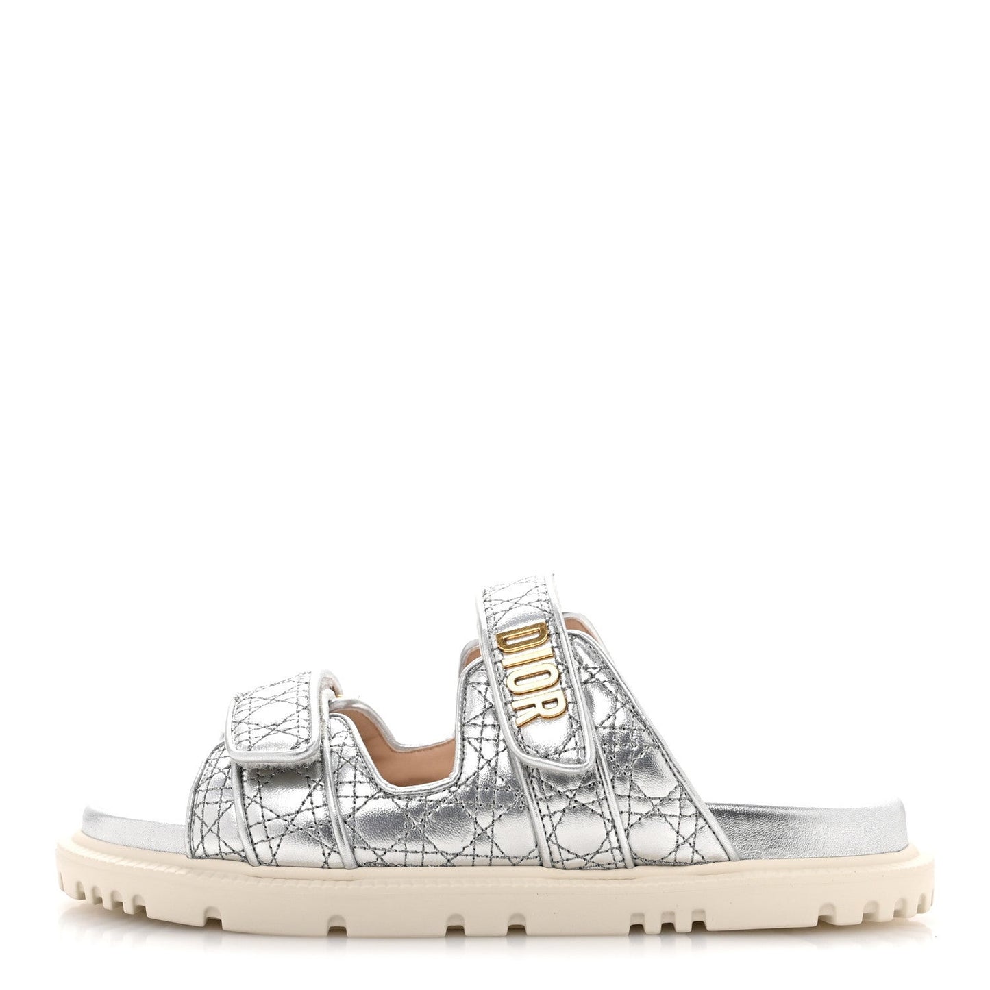 Laminated Sheepskin Cannage Dior Or Dioract Slide Sandals 39 Steel
