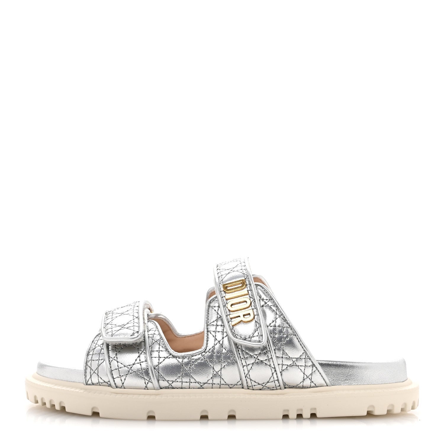 Christian Dior Laminated Sheepskin Cannage Dior Or Dioract Slide Sandals 39 Steel 1 of 7