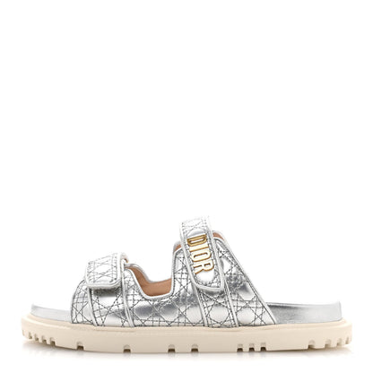 Christian Dior Laminated Sheepskin Cannage Dior Or Dioract Slide Sandals 39 Steel 1 of 7