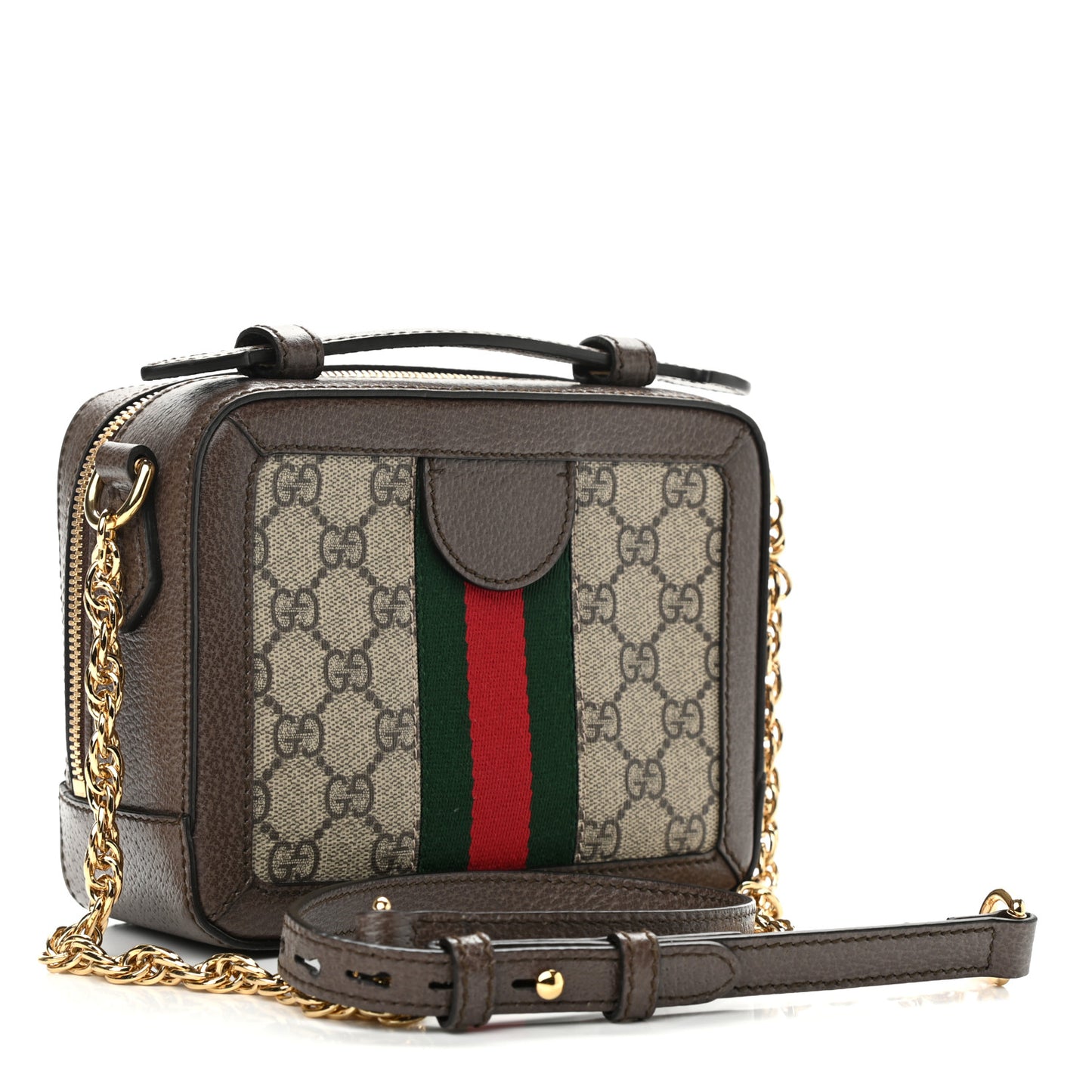 GG Supreme Monogram Mini Ophidia Top Handle Shoulder Bag Brown