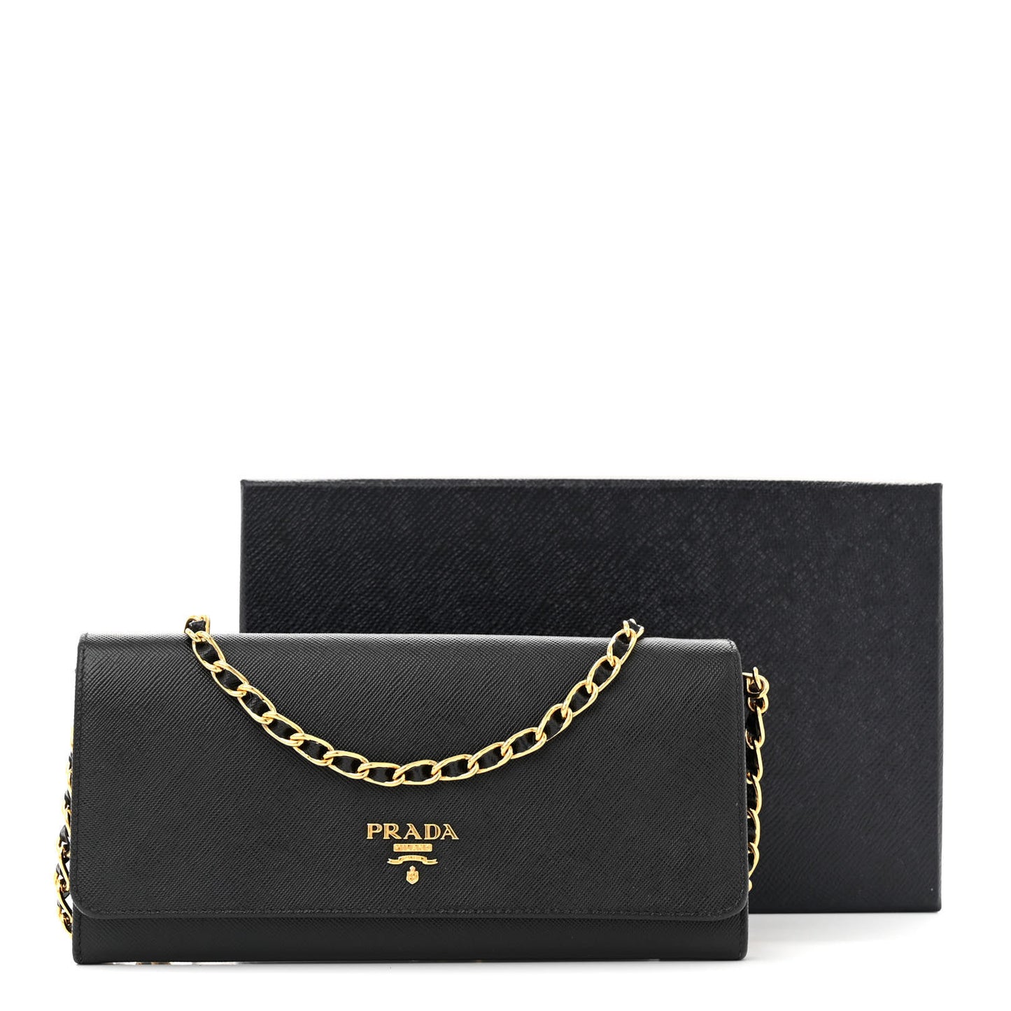 Saffiano Metal Oro Chain Wallet Black