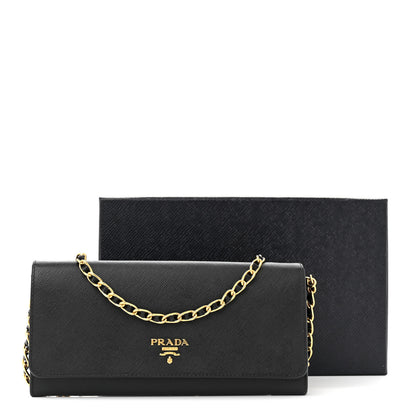 Prada Saffiano Metal Oro Chain Wallet Black 12 of 12