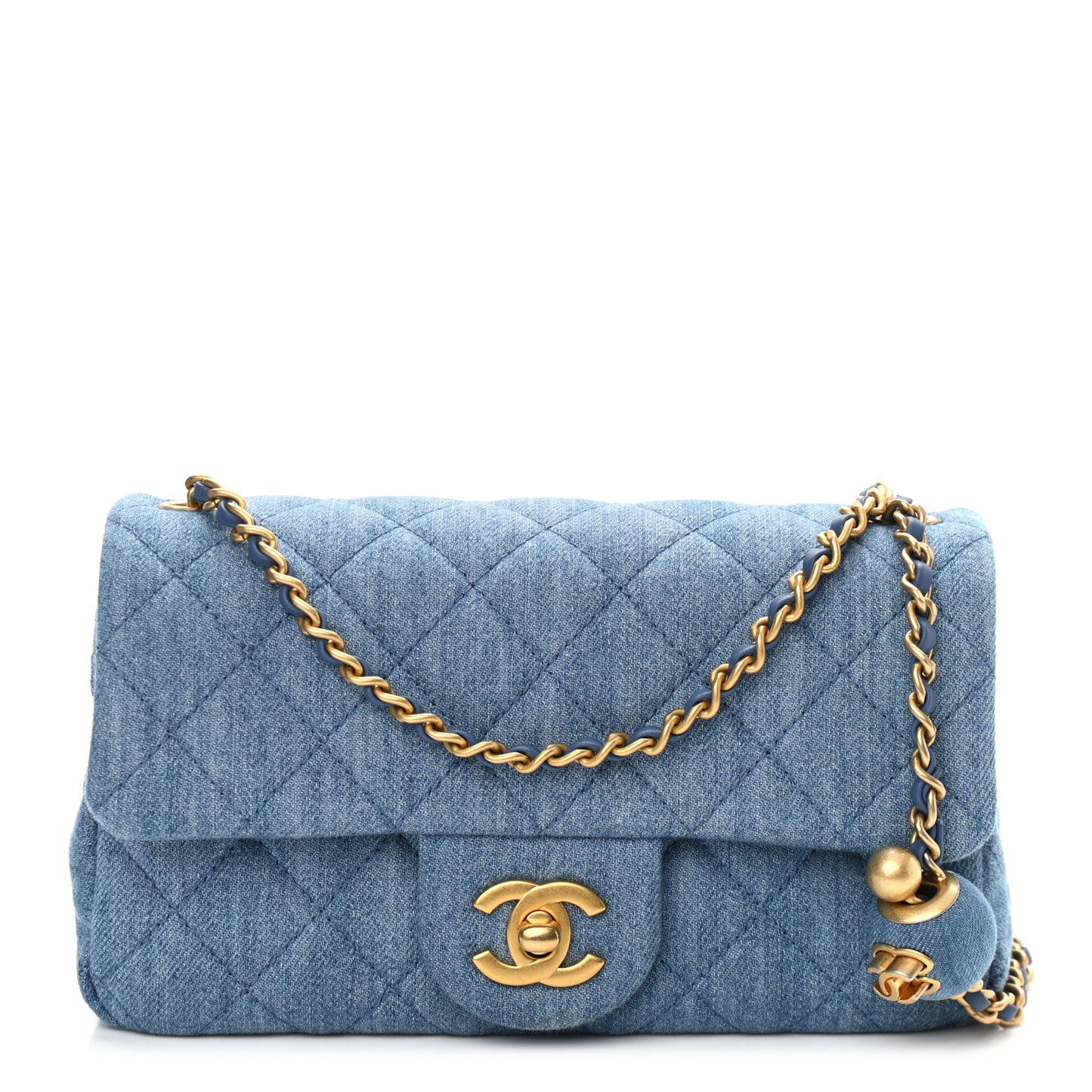 Denim Quilted Mini Pearl Crush Rectangular Flap Blue