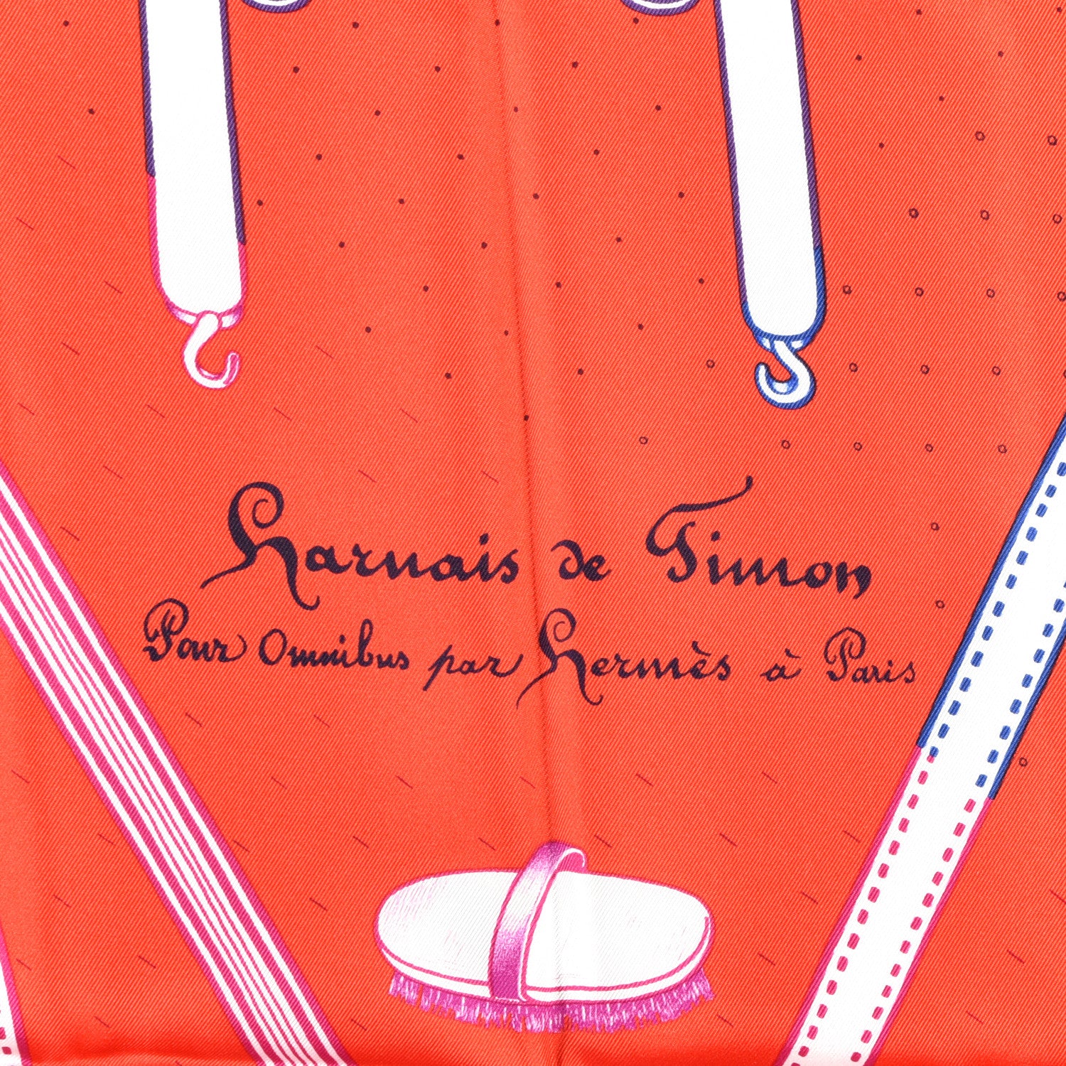 Hermes Silk Harnais De Timon Scarf 90 Rouge White Parme 3 of 4