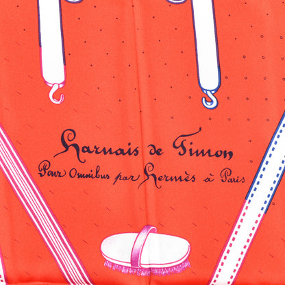 Hermes Silk Harnais De Timon Scarf 90 Rouge White Parme 3 of 4