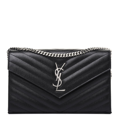 Saint Laurent Grain De Poudre Matelasse Chevron Monogram Chain Wallet Black 1 of 11