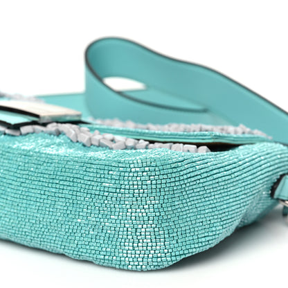 Fendi Rolling Stone Vitello Seta Bead Embroidered Re-Edition Baguette Spring Turquoise 10 of 10