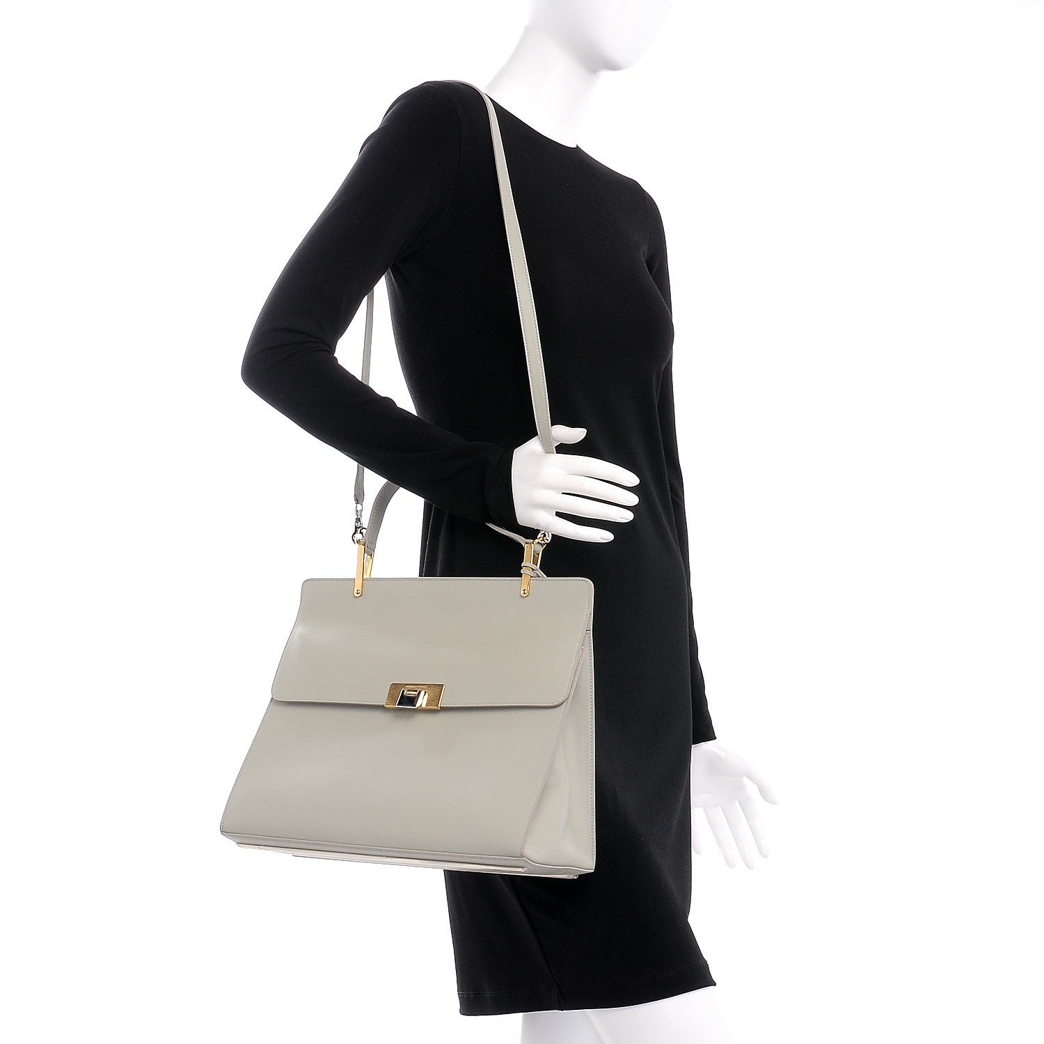 Balenciaga Smooth Calfskin Le Dix M Cartable Shoulder Bag Pearl Grey 2 of 12