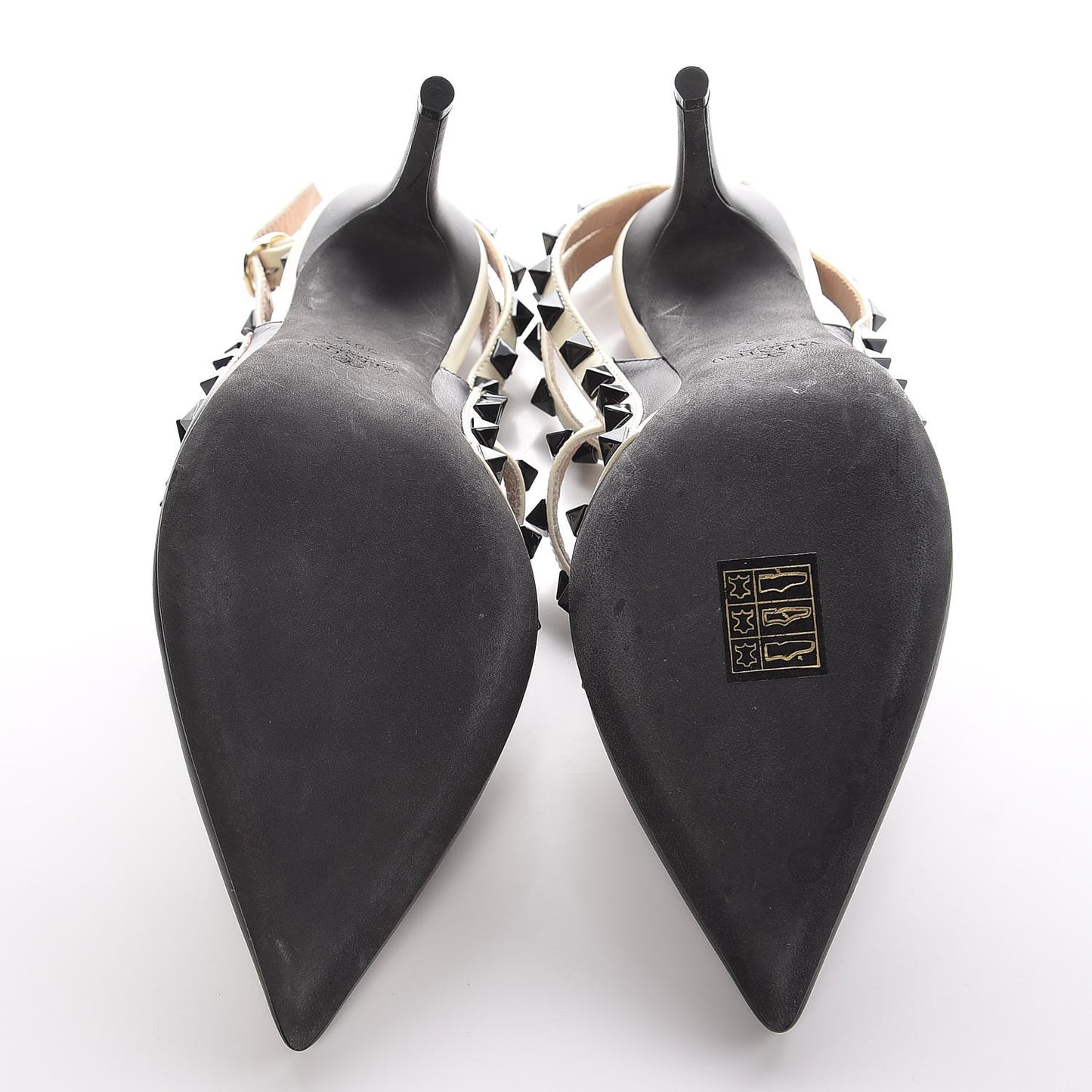 Nappa Rockstud Ankle Strap 100mm Pumps 36.5 Black Light Ivory