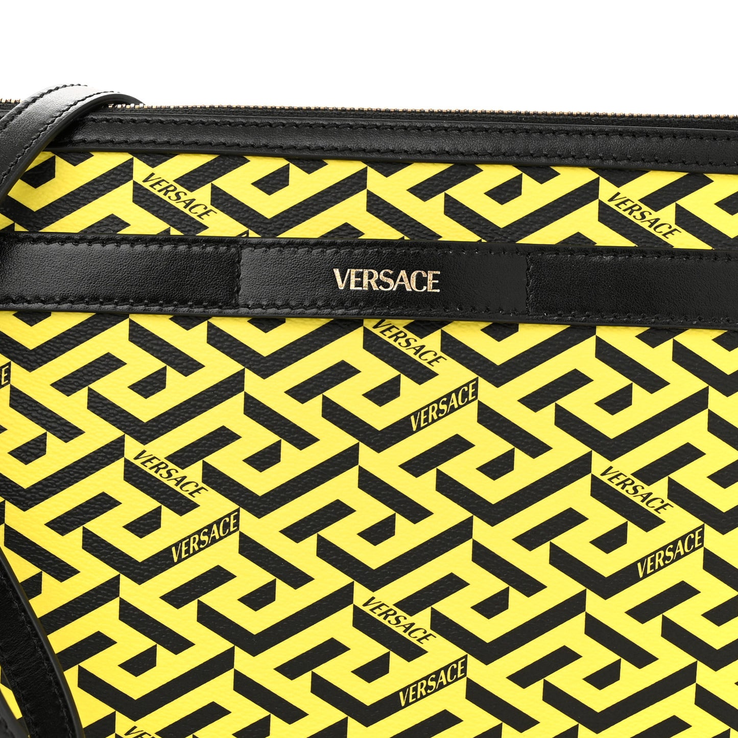 Coated Canvas Large La Greca Signature Pouch Yellow Black