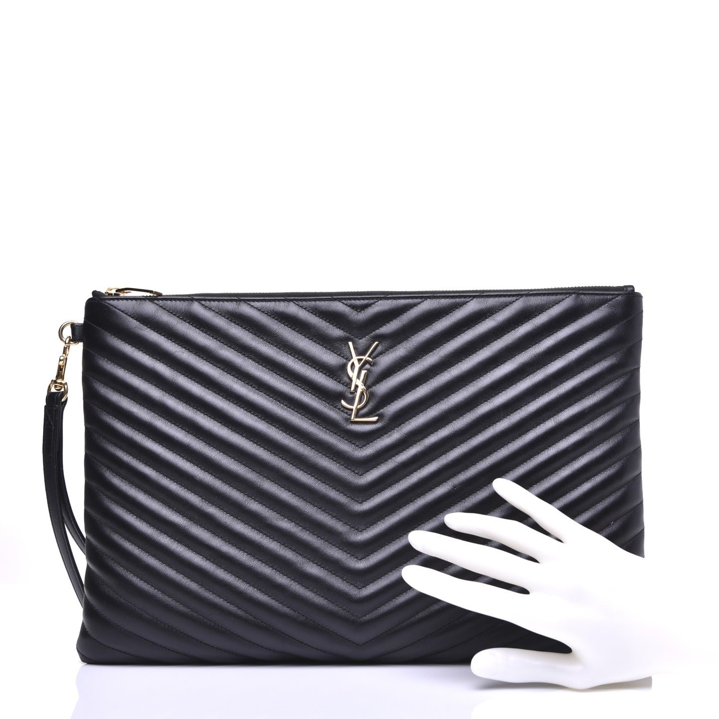 Calfskin Matelasse Chevron Monogram Document Holder Black