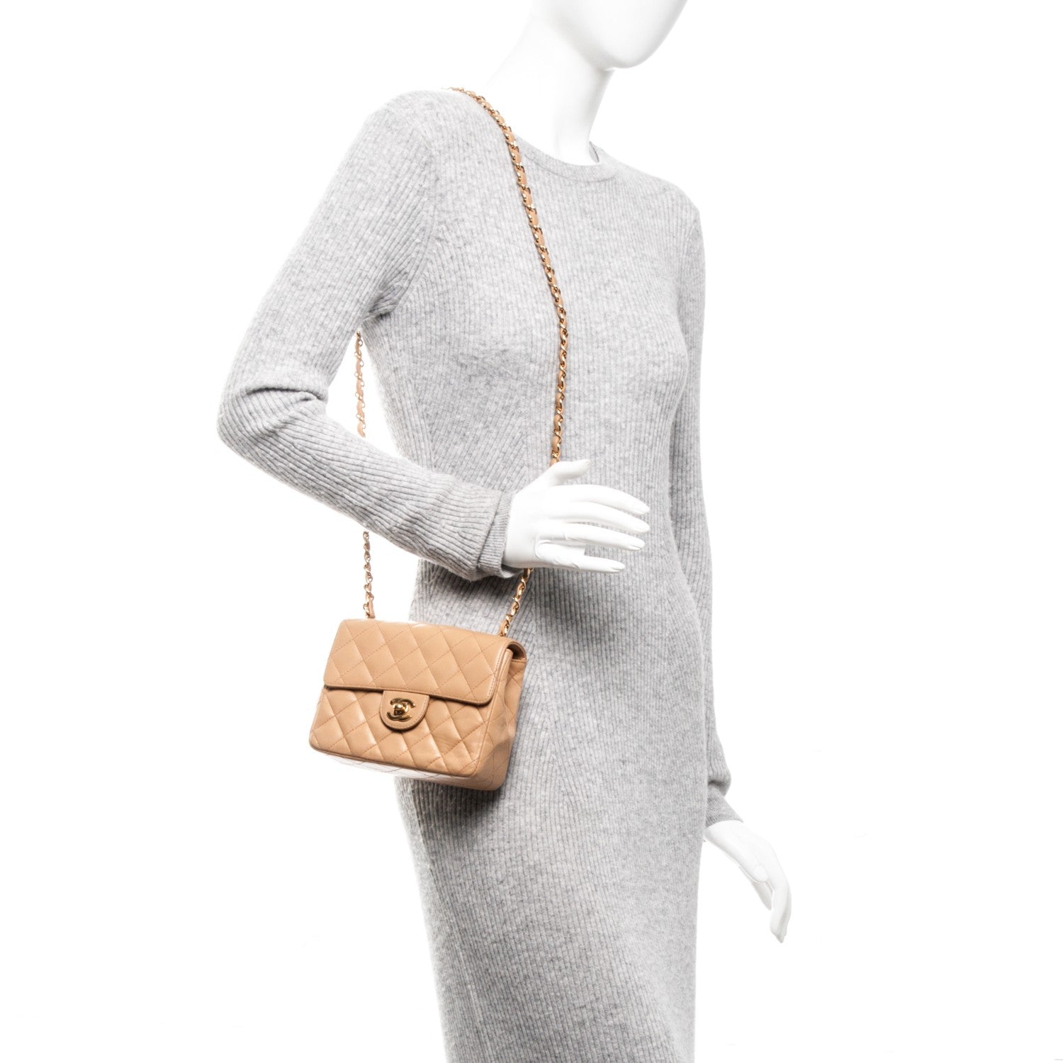 Chanel Lambskin Quilted Mini Square Flap Beige 2 of 7