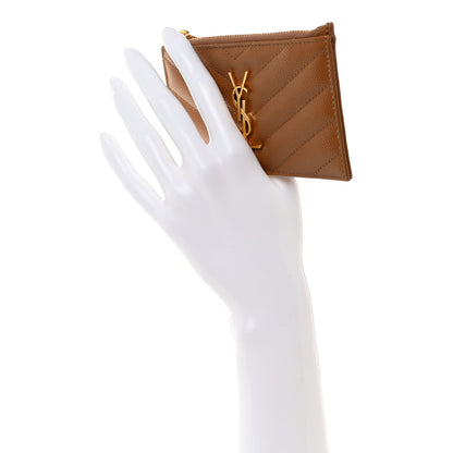 Saint Laurent Grain De Poudre Matelasse Chevron Monogram Fragments Zippered Card Case 2 of 8
