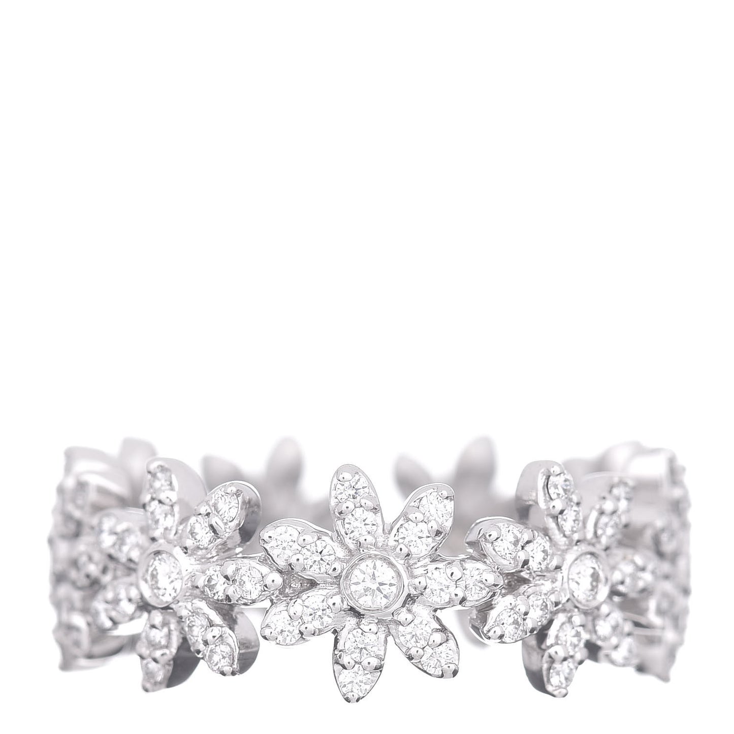 18K White Gold Diamond Daisy Metro Band Ring 49 4.75