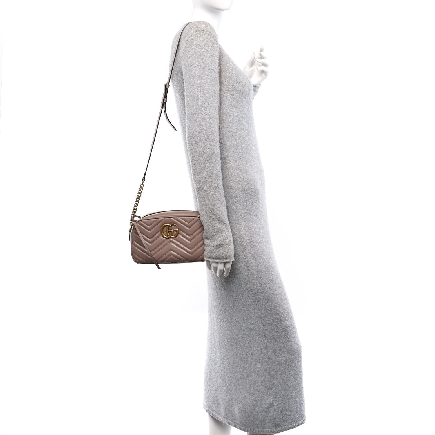 Gucci Calfskin Matelasse Small GG Marmont Chain Shoulder Bag Porcelain Rose 2 of 7
