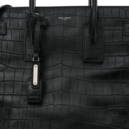 Saint Laurent SAINT LAURENT Calfskin Crocodile Embossed Large Thin Sac De Jour Black 9 of 17