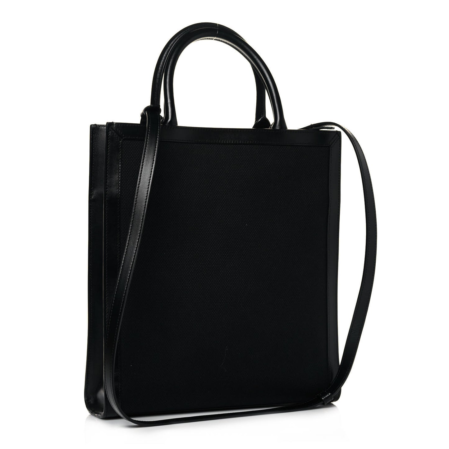 Canvas Calfskin Small Vertical Cabas Black