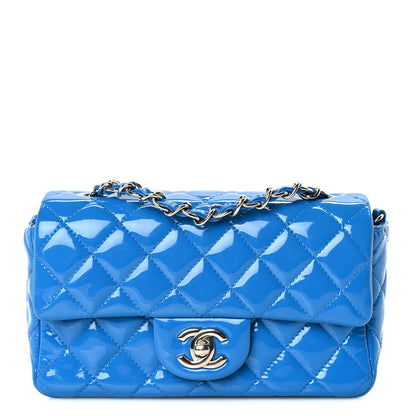 Chanel Patent Calfskin Quilted Mini Rectangular Flap  Blue 7 of 9