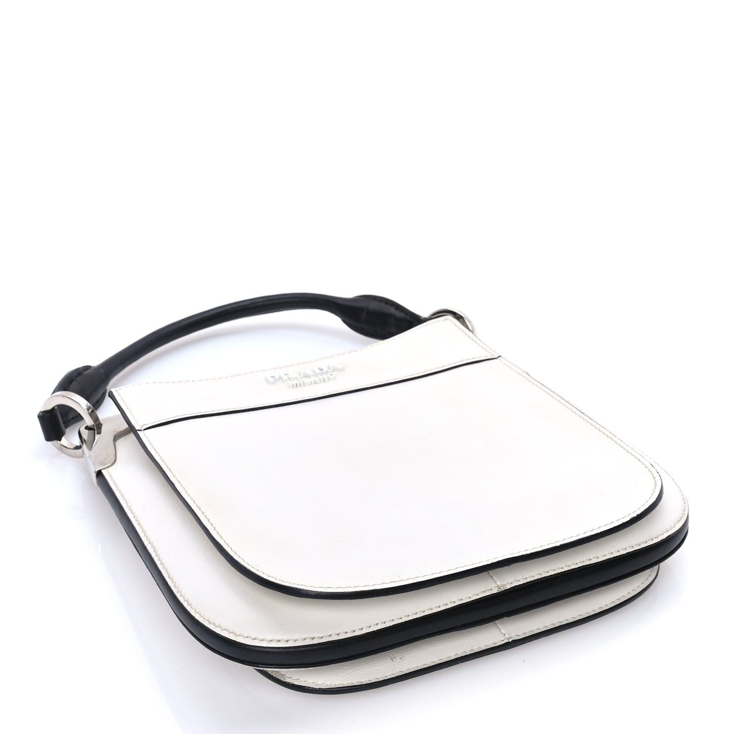 Prada City Calfskin Small Margit Bag  White Black 3 of 7