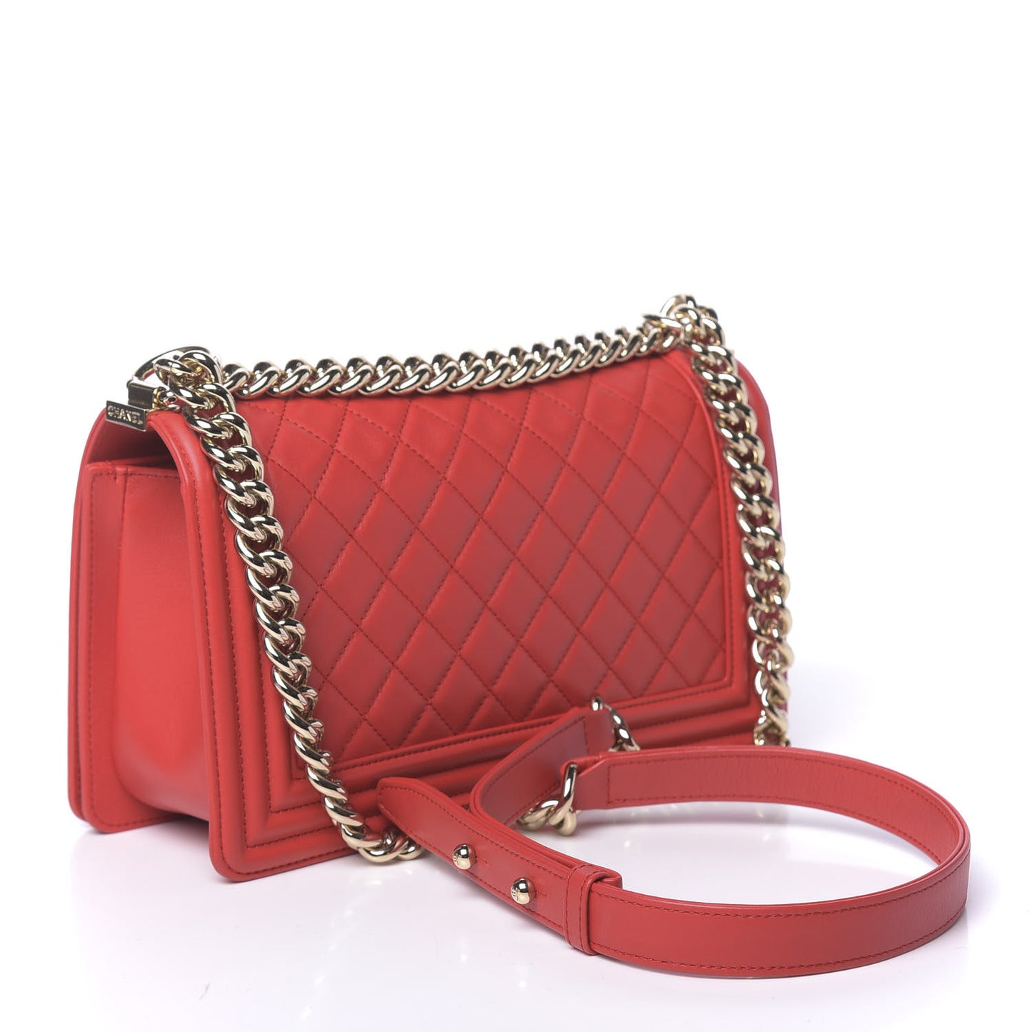 Lambskin Quilted Medium Boy Flap Red