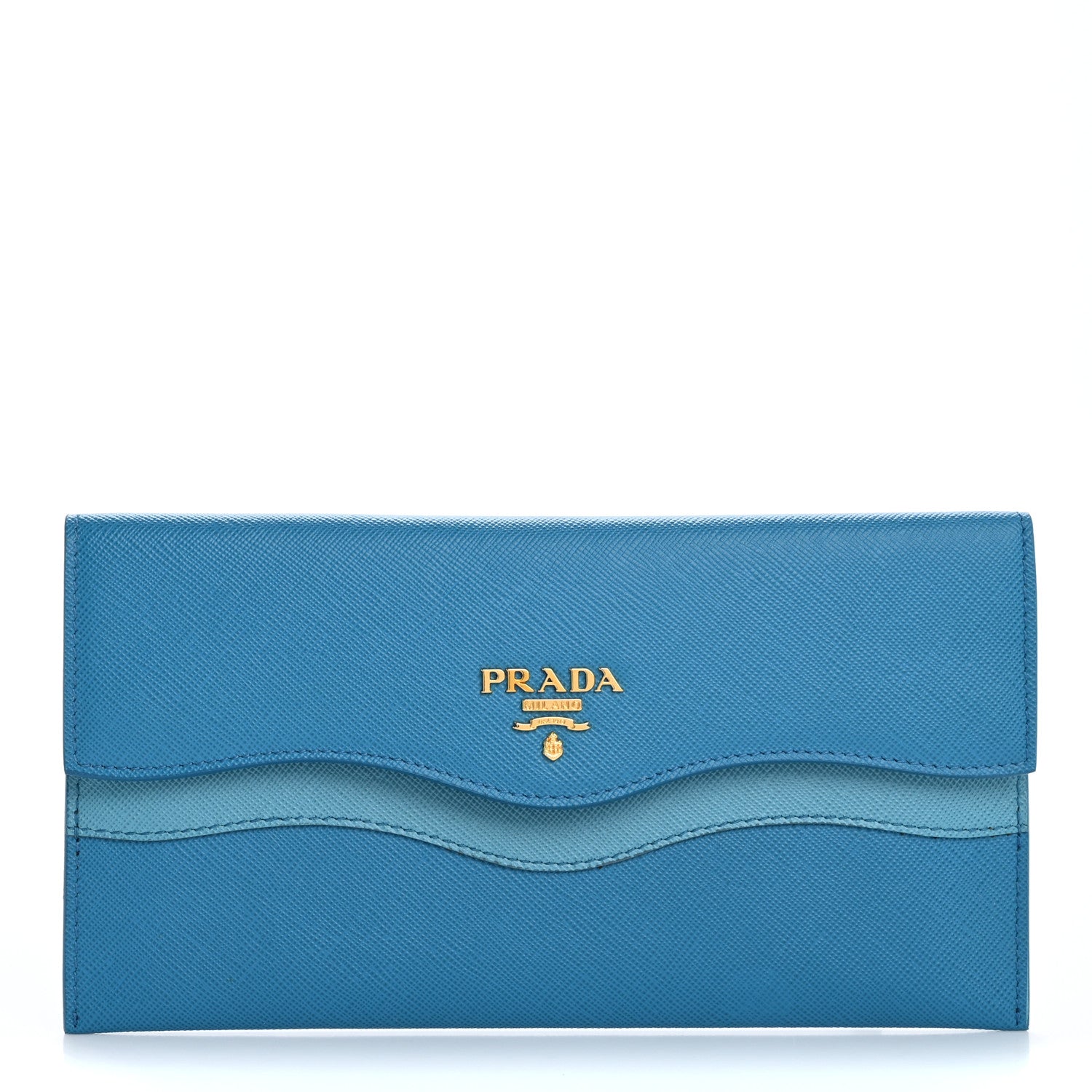 Prada Saffiano Wave Flat Flap Wallet Celeste Voyage 1 of 12