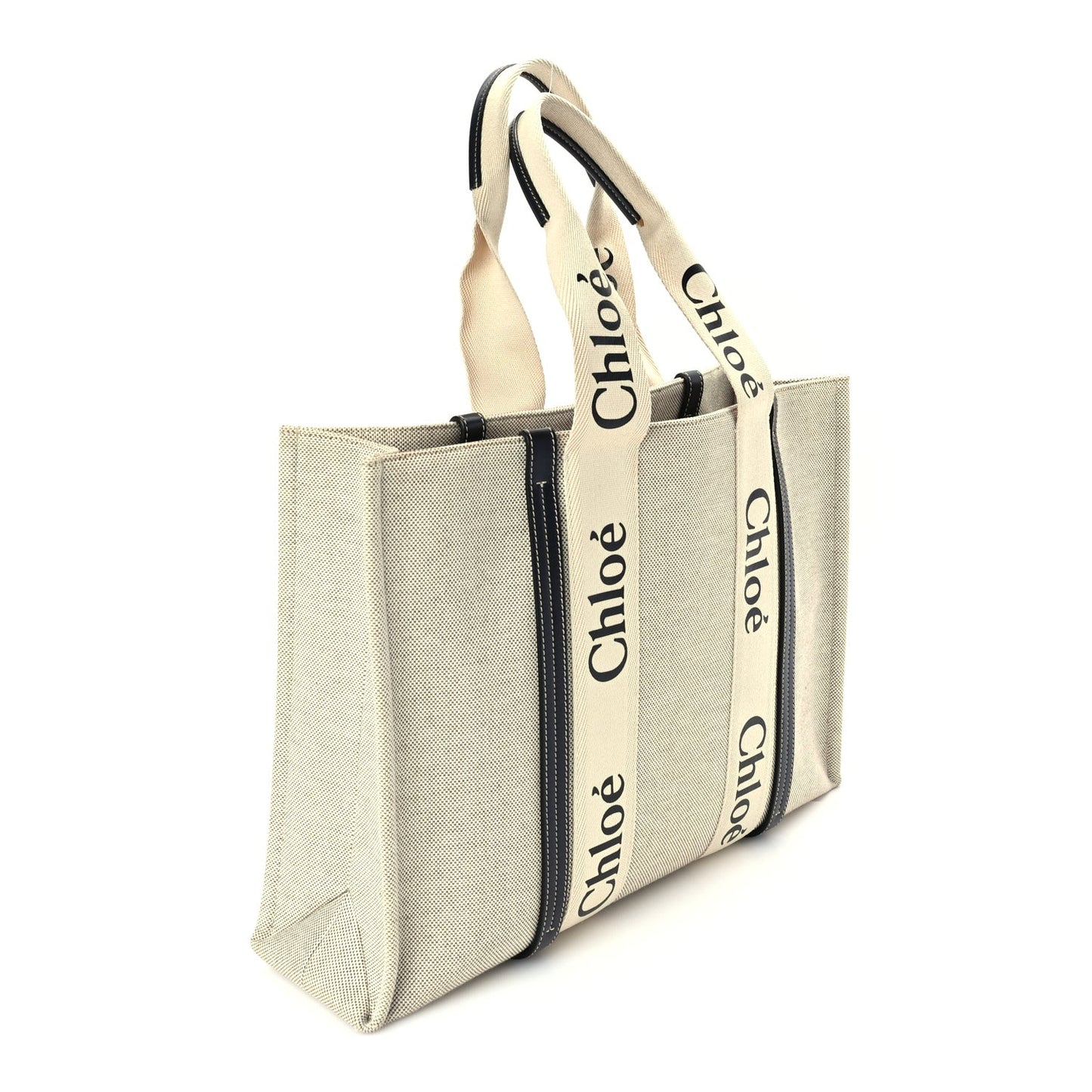 Cotton Calfskin Large Woody Ribbon Tote  White Blue