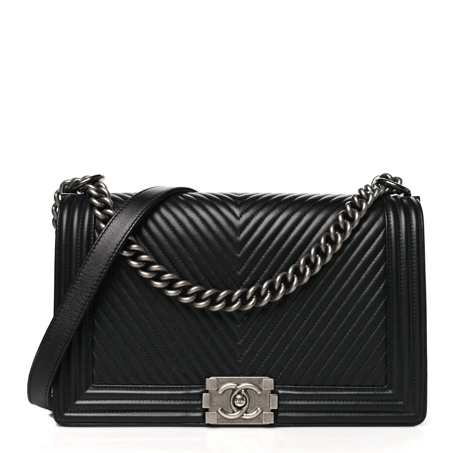 Chanel Calfskin Chevron Quilted New Medium Boy Black 1 of 7