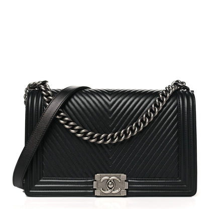 Chanel Calfskin Chevron Quilted New Medium Boy Black 1 of 7