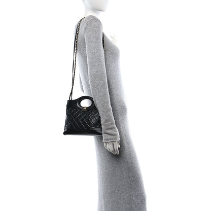 Chanel Shiny Crumpled Calfskin Quilted Mini 31 Shopping Bag Black 2 of 7