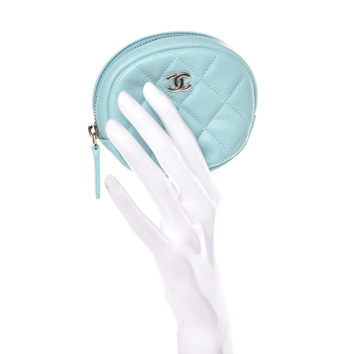 Caviar Quilted Zip Around Classic Coin Purse Light Blue