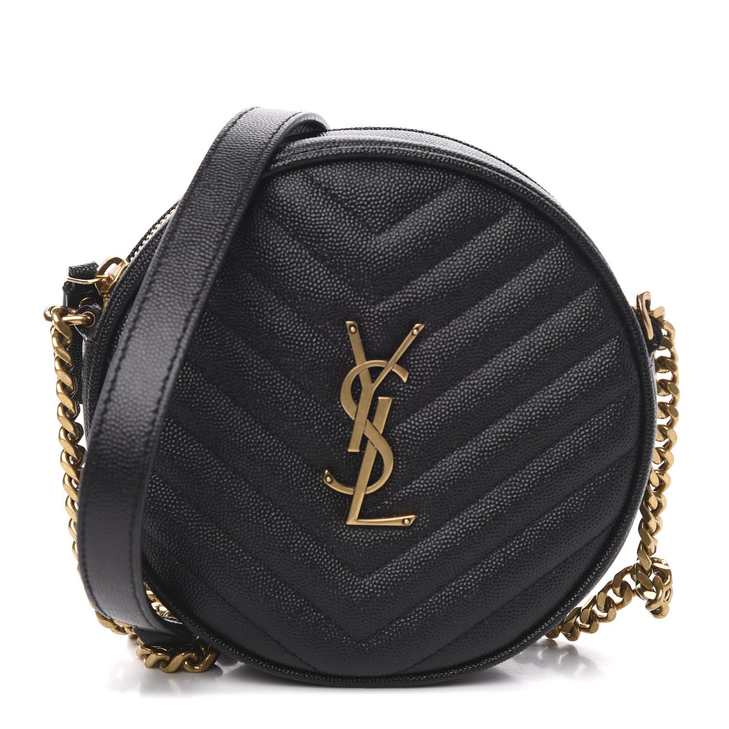 Saint Laurent Grain De Poudre Matelasse Chevron Quilted Round Vinyle Camera Bag Black 1 of 10
