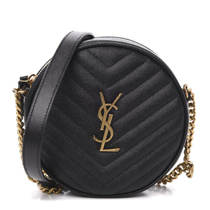 Saint Laurent Grain De Poudre Matelasse Chevron Quilted Round Vinyle Camera Bag Black 1 of 10